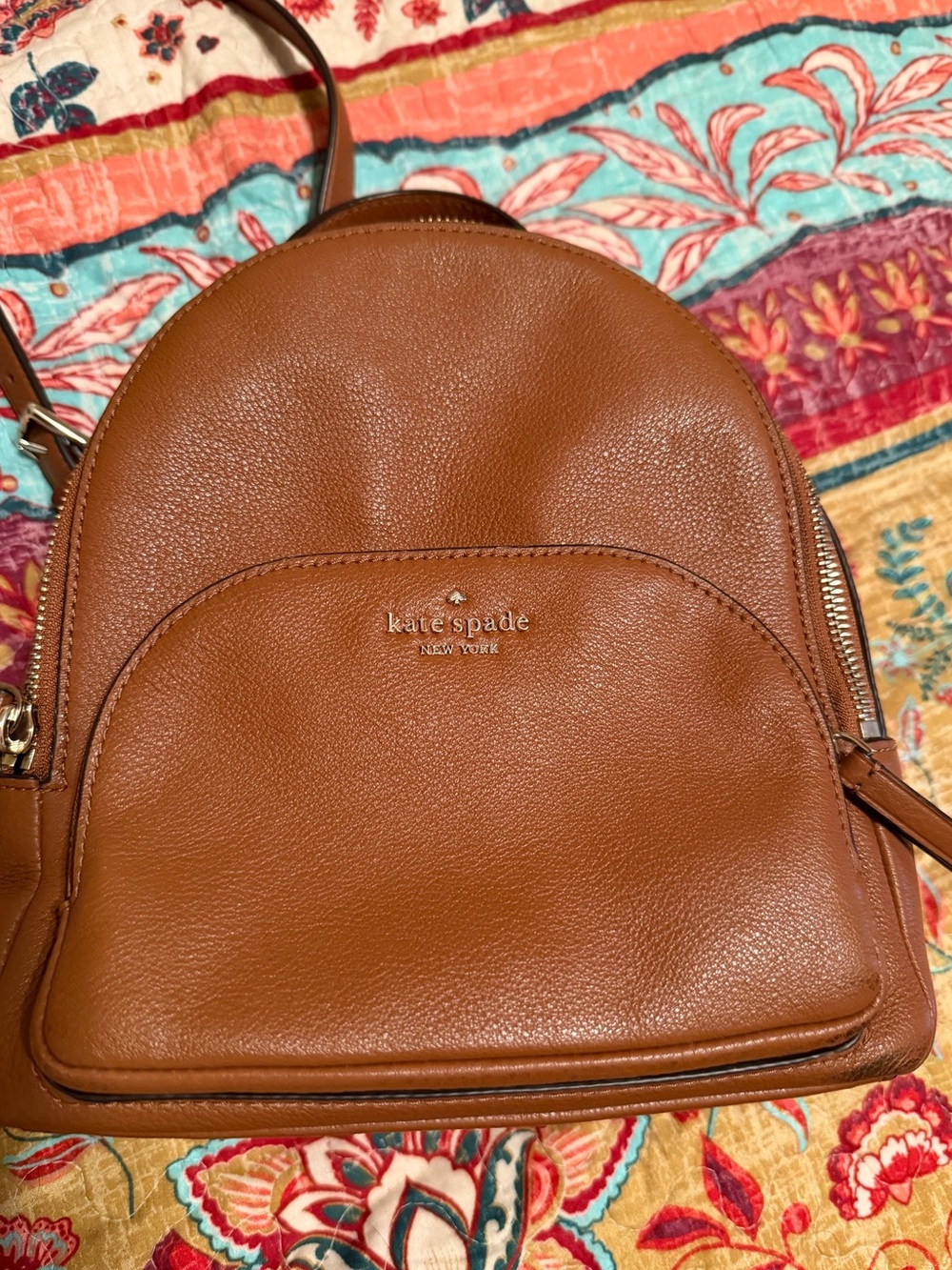 kate spade leather mini backpack in cognac brown